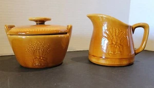 Tazón de Crema y Azúcar Franciscana de Colección con Tapa Patrón de Trigo Marrón Dorado MCM EE. UU. Usado en Excelente Condición - Imagen 1 de 12