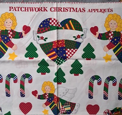 VIP, Patchwork Christmas Appliques + Cut & Sew Cotton VTG 1990s Fabric Panel - Image 1 of 3