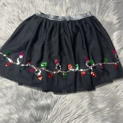 Cat & Jack Girls Skirt Black Silver Tulle Sequin Christmas Size M 7/8 - Image 1 of 4