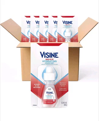 Paquete de 6 gotas para ojos Visine Red Eye HIDRATING COMFORT .28 FL OZ Ea.  EXP 7/2027 Foto 1 de 4