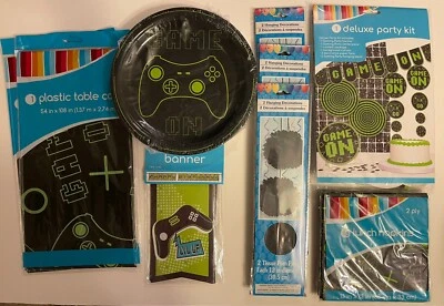 Lote de 20+ platos de fiesta “Game On” servilletas cubiertas de mesa decoración video cumpleaños negro Foto 1 de 4
