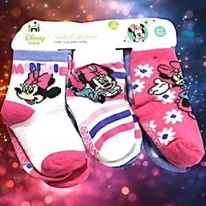 NEW Disney Minnie Mouse Socks 6 Pair Set Baby Girls Infant 0-6 Month Pink Purple - Picture 1 of 9