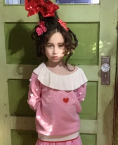 Hanna Andersson-sz 8-Dr Seuss-Grinch-Sweater-Cindy Lou Who-Pink-Christmas - Picture 1 of 7