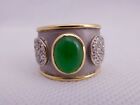 VINTAGE 18K SOLID WHITE YELLOW GOLD NATURAL CABOCHON CUT JADE DIAMOND STONE RING