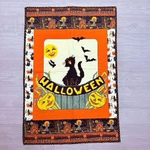 Hand made vintage style Halloween black cat quilted throw blanket quilt - Picture 1 of 8