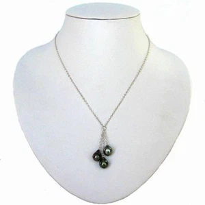 Collana triplo pendente argento perle nere di Tahiti 17" 9-10 mm - Foto 1 di 1