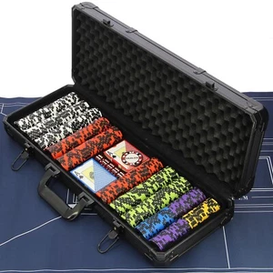 Casino Poker Set 500pc 14g Premium Chips + 2 Card Decks Dice Case Texas Hold'em - Picture 1 of 11