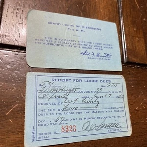 Masonic Ephemera Grand Lodge Of Mississippi F & A.M. Member Dues Cards - Picture 1 of 2