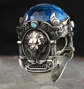 Zircon Stone 925 Sterling Silver Men's Jewelry Handmade Turkish Craftsmanship - Picture 1 of 4