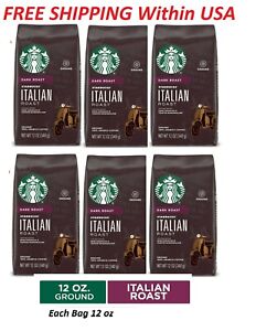 Starbucks ITALIAN Ground Coffee DARK ROAST 12Oz ea 6-Bag=72 oz=4.5 LB BB2022-JUL