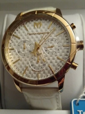 RARE TechnoMarine TM-117025 Rose Gold MoonSun Watch w/ White Leather Band. NEW  - Image 1 of 4