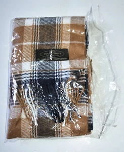 Sciarpa 100% cashmere a quadri blu beige bianca 12"x68"~su misura a mano~Germania~NUOVA SENZA ETICHETTE - Foto 1 di 7