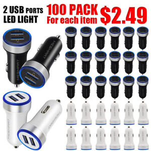 100X Lot Dual USB Car Charger Charging Adapter Block For iPhone 14 13 12 Samsung