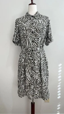 Jones Нью-Йорк зебра печати рубашка платье женщин XL оливковый зеленый принт с карманами - Изображение 1 из 4
