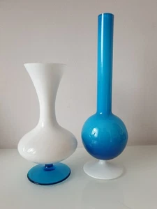 OPALINE ITALY / 2 GLASVASEN / OPALGLAS / blau und weiß/ 60-ER - Bild 1 von 5