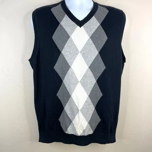 Vintage Men Old Money Academia Sweater Vest L Black Argyle Preppy Ivy League - Picture 1 of 10
