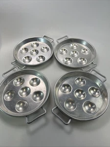 Vintage Metal Escargot Handled Serving Baking Plates Set Of 4 - Picture 1 of 3