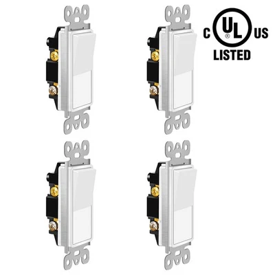 Pacote com 4 Interruptores de Luz Decora Rocker Pólo Único Parede Auto-Aterramento UL Listado Branco - Imagem 1 de 4