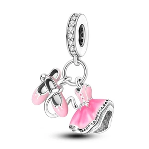 MULA European Shoes Skirt DIY Charm Pink AAA CZ For Bracelet 925 Sterling Silver - Picture 1 of 6