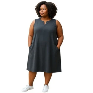 Eileen Fisher Kleid Damen 1X anthrazit Taschen Freizeit Urlaub Kreuzfahrt Lagenlook - Bild 1 von 8