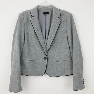 Ann Taylor Newbury Piped Blazer Size 14 Grey One Button Cotton Business Casual - Picture 1 of 10
