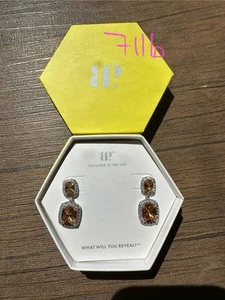 NIB Bomb Party Stud Earrings RBP7862 Can't Stop Fate Smokey Topaz CZ Rhodium Pl - Picture 1 of 5