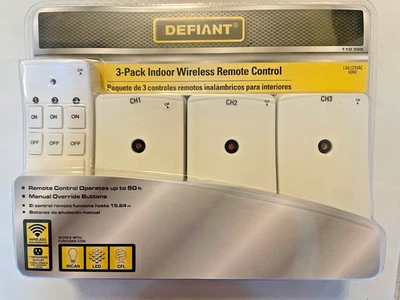 Paquete de 3 receptores de toma eléctrica remota inalámbricos para interiores Defiant - blancos NUEVO Foto 1 de 4