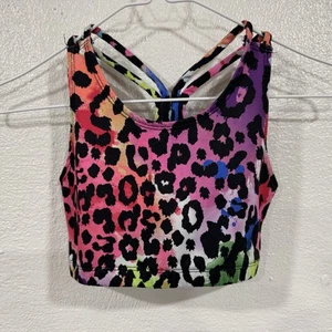 Sujetador deportivo con estampado de leopardo arco iris Top corto espalda cruzada atlético neón  - Imagen 1 de 6