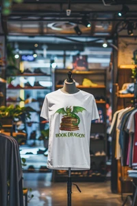 Buch Drache T-Shirt süß grün Drache lesen Bücher Fantasy Grafik Unisex Tee - Bild 1 von 7