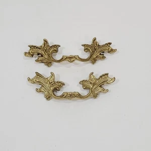 VTG LOT 2 FRENCH PROVINCIAL WATERFALL SCROLL DRESSER DRAWER PULLS MCM RECLAIM - Picture 1 of 5