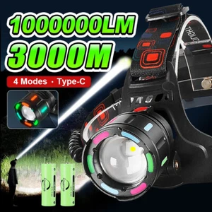 300000LM Led Headlamp Fishing Headlight Camping Strong Light Hiking Front Lamp - Picture 1 of 14