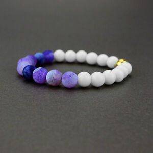 6 Color Unisex Handmade Natural 8mm Round Agate Gemstone Beads Stretch Bracelet 