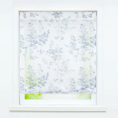 Transparent Raffrollo mit Ösen Raffgardine KücheGardine ohne Bohren Modern Voile - Bild 1 von 4