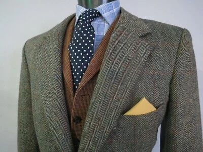 Jones Chalk & Dawson Savile Row London herringbone tweed hacking sport coat 44 R - Image 1 of 4