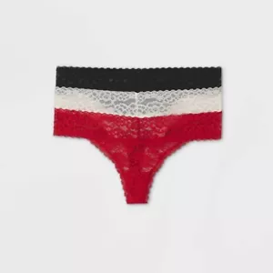 Auden Damen 3er-Pack Spitze Tanga Größe Medium - schwarz, weiß & rot NEU - Bild 1 von 7