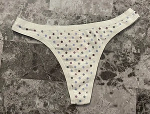 NWT VICTORIA'S SECRET XS GRAY POLKA DOT 100% COTTON VINTAGE RARE THONG PANTIES - Picture 1 of 3