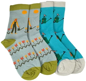 Ladies Socks Gardening Theme 2 Pair Pack Gardener Floral Flowers Bird Bamboo New - Picture 1 of 5