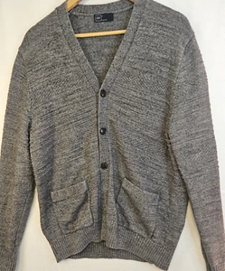 Gap Cardigan Sweater Men's L Gray Cotton Classic V Neck Button Up Dad Grandpa - Picture 1 of 11
