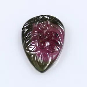 Natural Tourmaline Carving In Pear Shape 5.50 Carats 16x11x4 mm From Brazil - Picture 1 of 10