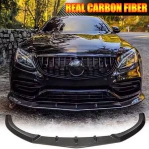 For Mercedes Benz W205 C63 2DOOR 15-21 REAL CARBON Front Bumper Lip Spoiler - Picture 1 of 15