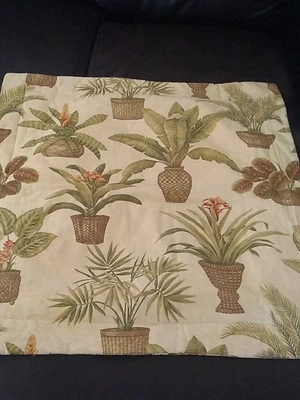 Thomasville 2 King Size Quilted Beige Shams Tropical Woven Potted Plant Print - Image 1 of 4