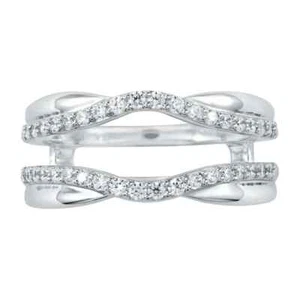 Anillo protector de banda potenciadora de diamantes naturales de corte redondo de 0,35 quilates de oro blanco de 14 quilates - Imagen 1 de 4