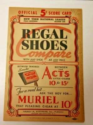 1938 NEW YORK GIANTS PROGRAM SCORECARD UNSCORED RARE VS. CHICAGO CUBS POLO GROUN - Image 1 of 3