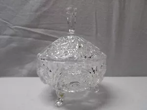 VTG Crystal Footed Candy Dish w/ Lid/Pinwheel Design/Prism Handle On Lid - Picture 1 of 9