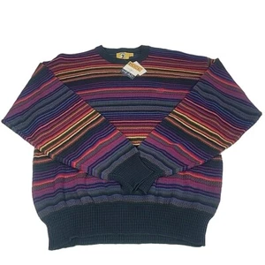 Duck Head Sweater Mens Large Vintage 90s Rainbow Striped Long Sleeve Cotton - Picture 1 of 8