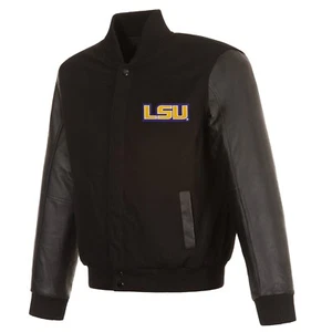 Louisiana LSU Tigers Wool & Leather Reversible Jacket 2 Front Embroidered Logos - Picture 1 of 4