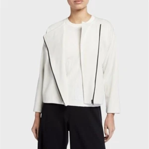 Eileen Fisher Womens Zip Up Moto Jacket Ivory Minimalist Quiet Luxury Office NWT - Picture 1 of 10