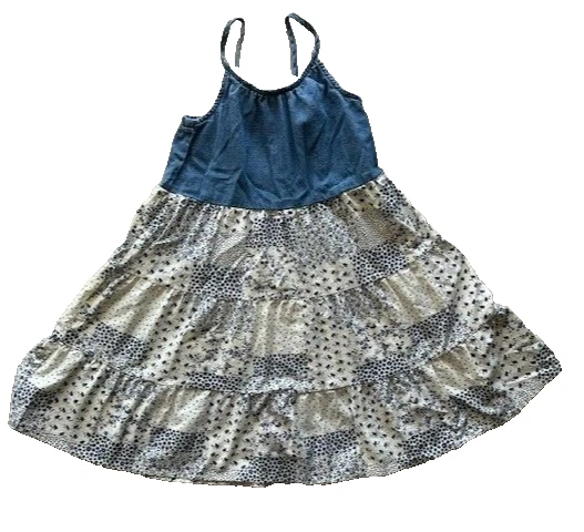 Maxi Vestido Oshkosh B’Gosh Denim Talla 7 Azul/Blanco Acolchado Floral Lino En Niveles Foto 1 de 4