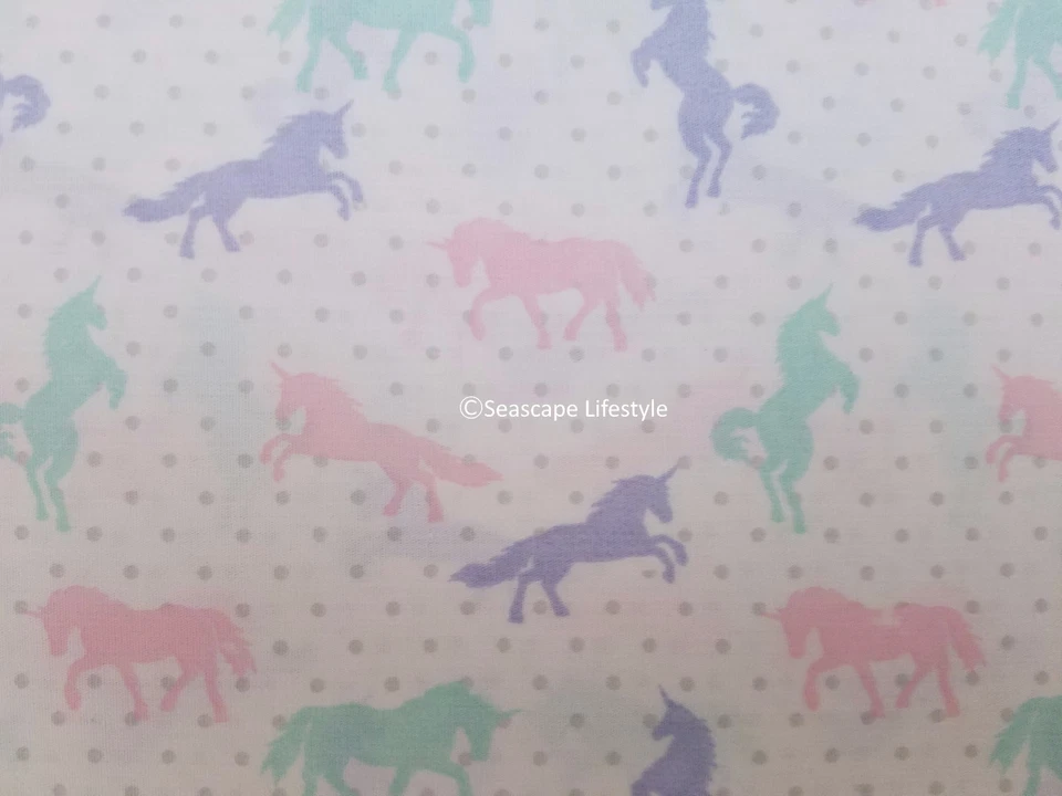 ❤ PASTEL UNICORNS ❤ Twin & FULL Sheet Set SIlver Polka Dots Unicorn Horses - Image 1 of 4