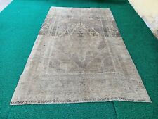 Vintage muted oushak area rug 4'8x7'4 ft handmade retro turkish wool carpet